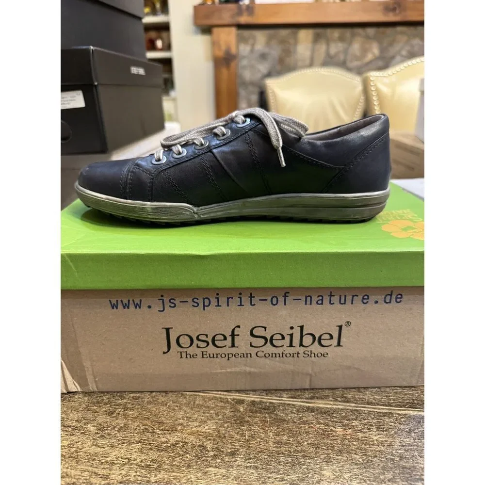 Josef Seibel Dany Fashion Sneaker‎ Womens 7-7.5 EU 38 Blue Leather Lace Up Shoe